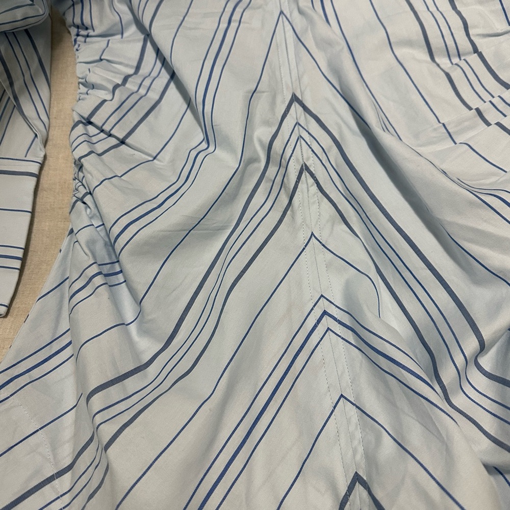 GANNI Striped Twill Fitted Zip-Front Tunic Dress - Picture 8 of 9